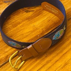 Leather Man Limited Navy Belt‎ Size 30 Tropical Fish Embroidered Canvas